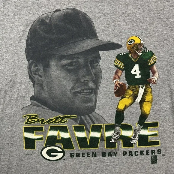 VTG 90s Lee Sport Brett Favre #4 Green Bay Packers NFL Grey T-Shirt USA Size L - Picture 2 of 6